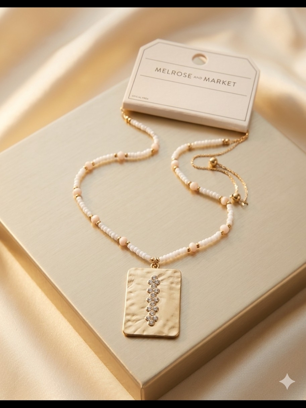 Melrose and Market Gold Pendant Necklace with White Beads